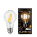 Лампа светодиодная A60 E27 6w 2700K Filament GAUSS