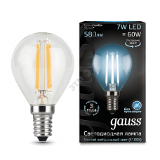 Лампа светодиодная шар E14 7w 4100K Filament Gauss