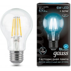 Лампа светодиодная A60 E27 6w 4100K Filament GAUSS