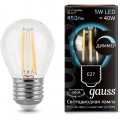 Лампа светодиодная шар E27 5w 4100K Filament dim GAUSS