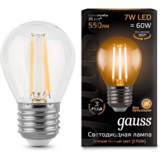 Лампа светодиодная шар E27 7w 2700K Filament GAUSS